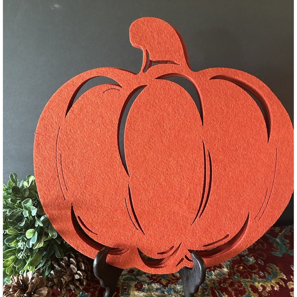Set Of 4 Felt Thanksgiving Halloween Pumpkin Placemats Orange 15.37x12.87